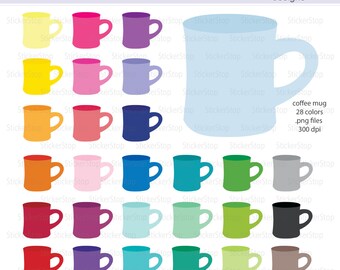 Coffee Mug Icon Digital Clipart in Rainbow Colors - Instant download PNG files