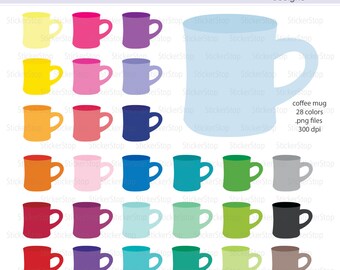 Coffee Mug Icon Digital Clipart in Rainbow Colors - Instant download PNG files