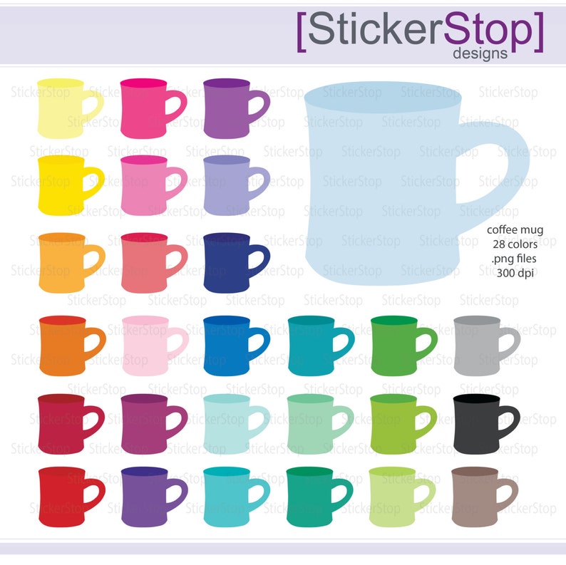 Coffee Mug Icon Digital Clipart in Rainbow Colors Instant download PNG files image 1
