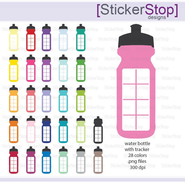 Water Bottles with Tracker Icon Digital Clipart in Rainbow Colors - Instant download PNG files