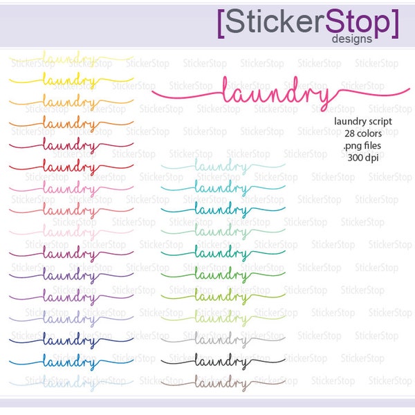 Laundry Script Icon Digital Clipart in Rainbow Colors - Instant download PNG files