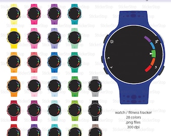Fitness Tracker Watch Icon Digital Clipart in Rainbow Colors - Instant download PNG files