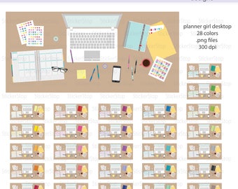Planner Girl Desktop Icon Digital Clipart in Rainbow Colors - Instant download PNG files