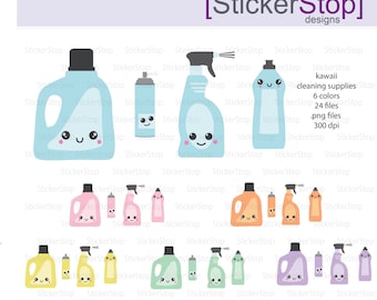 Kawaii Cleaning Supplies Clipart - Instant download PNG files vector images