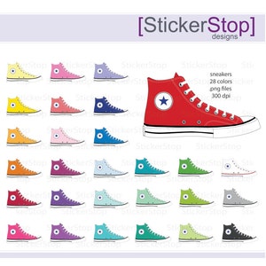 Athletic Shoe Rainbow Clipart 28 colors, PNG Digital Clipart Instant download basketball shoe, fitness, sports, running shoe image 1
