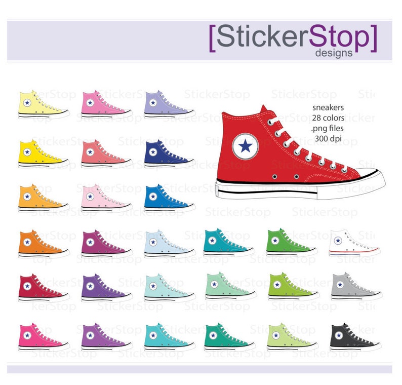 Athletic Shoe Rainbow Clipart 28 colors, PNG Digital Clipart Instant download basketball shoe, fitness, sports, running shoe image 1