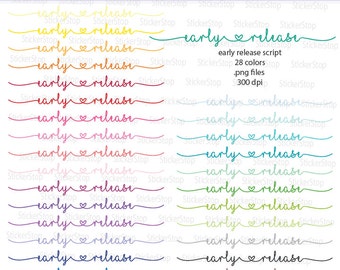 Early Release Script Icon Digital Clipart in Rainbow Colors - Instant download PNG files