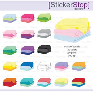 Folded Towels in a Stack Digital Clipart Instant download PNG files Rainbow towels laundry image 1