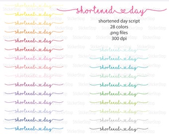 Shortened Day Script Icon Digital Clipart in Rainbow Colors - Instant download PNG files