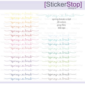 Spring Break Script Icon Digital Clipart in Rainbow Colors Instant download PNG files image 1