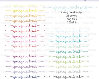 Spring Break Script Icon Digital Clipart in Rainbow Colors - Instant download PNG files