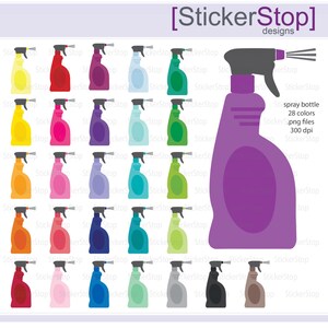 May include: A set of 28 colorful spray bottle stickers. The stickers are in various colors, including yellow, red, blue, green, purple, pink, orange, and brown. The stickers are 300 dpi and are perfect for adding a touch of color to your projects.