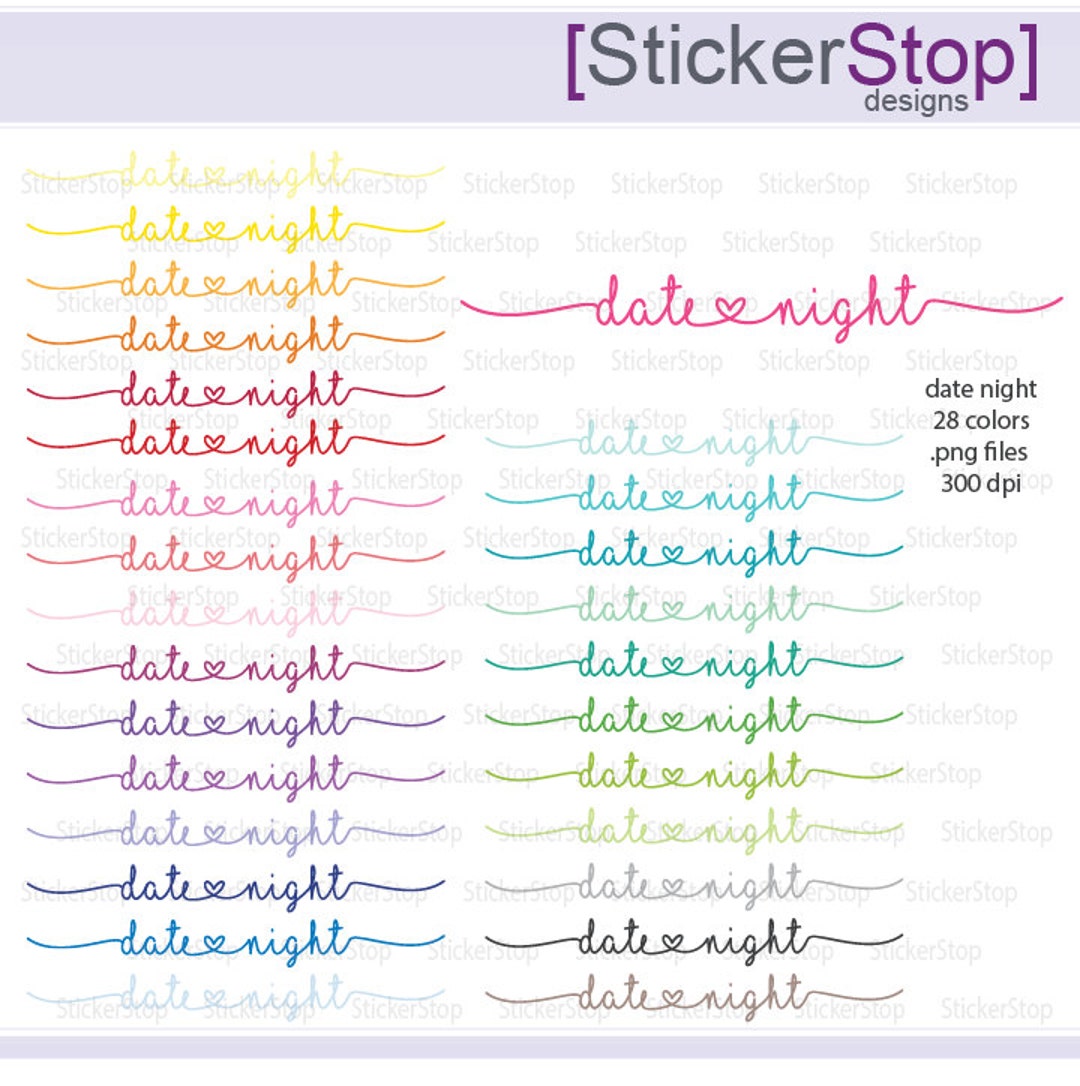 Date Night Script Icon Digital Clipart in Rainbow Colors - Instant ...