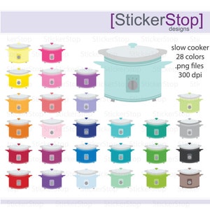 Slow Cooker Clipart 28 colors, PNG Digital Clipart - Instant download - crockpot, instapot, dinner, cooking