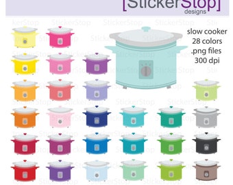 Slow Cooker Clipart 28 colors, PNG Digital Clipart - Instant download - crockpot, instapot, dinner, cooking