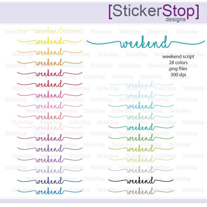 Weekend Script Icon Digital Clipart in Rainbow Colors Instant Download ...