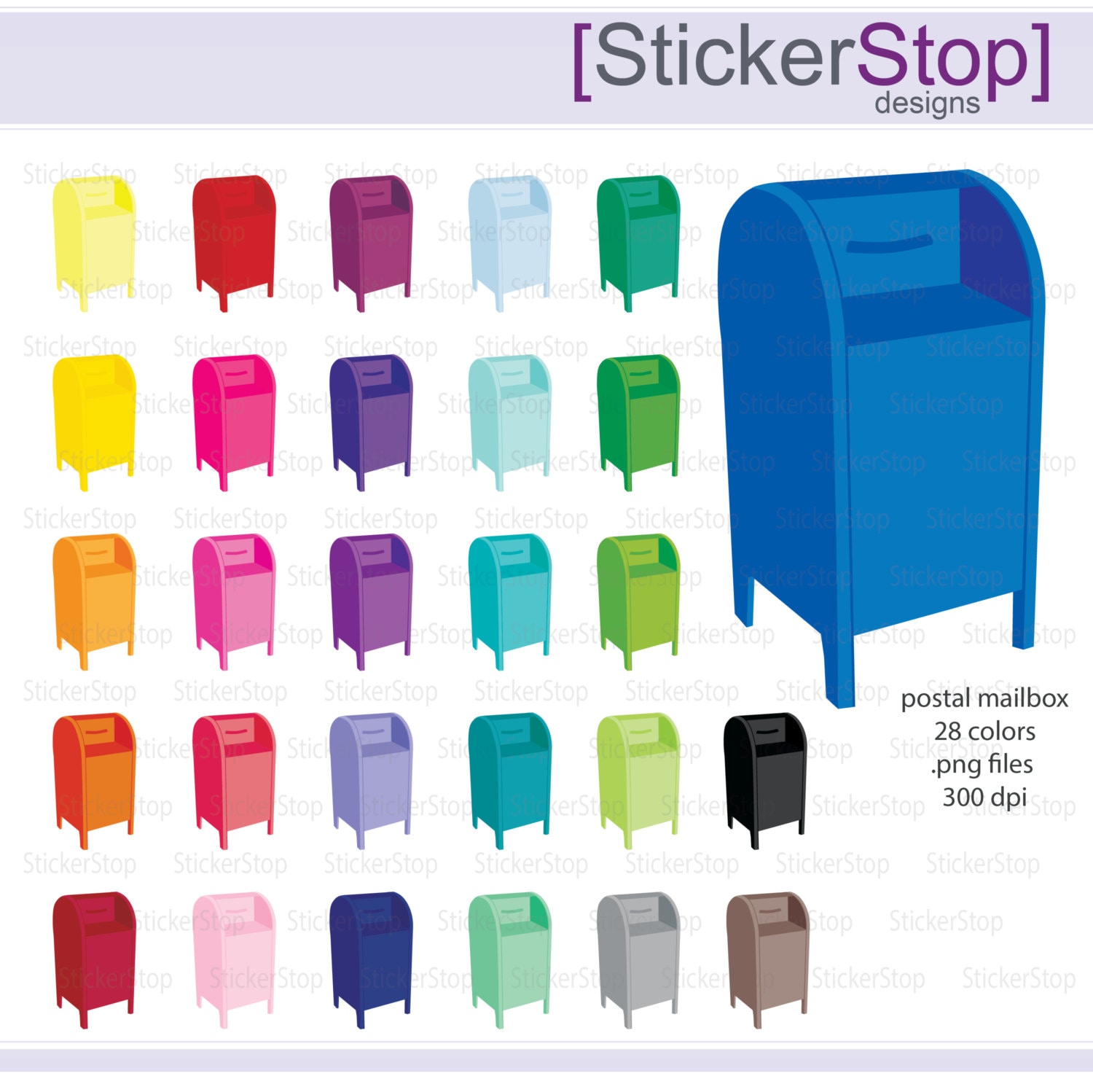 Postal Box Mailbox Icon Digital Clipart in Rainbow Colors - Instant ...