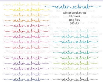 Winter Break Script Icon Digital Clipart in Rainbow Colors - Instant download PNG files