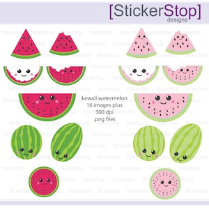 Kawaii Watermelon Digital Clipart - Instant download PNG files