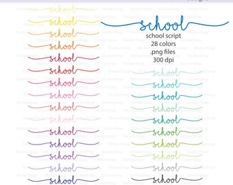 School Script Icon Digital Clipart in Rainbow Colors - Instant download PNG files