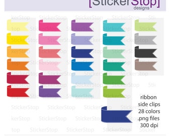 Side Page Marker - Ribbon Ends  Clipart 28 rainbow colors, PNG Digital Clipart - Instant download