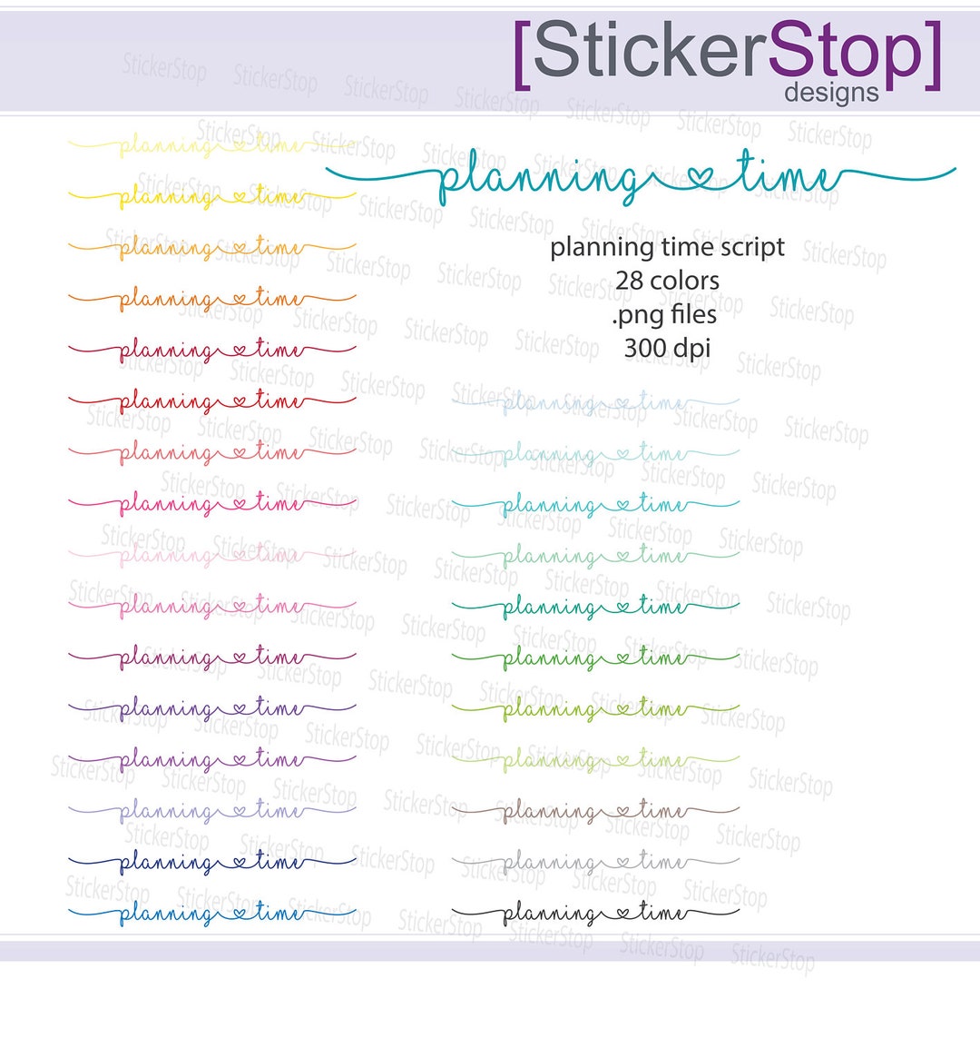 Planning Time Script Icon Digital Clipart in Rainbow Colors - Instant ...