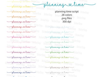 Planning Time Script Icon Digital Clipart in Rainbow Colors - Instant download PNG files