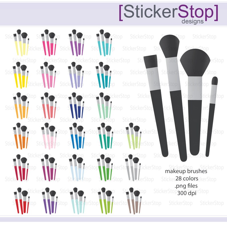 Makeup Brushes Icon Digital Clipart in Rainbow Colors Instant download PNG files image 1