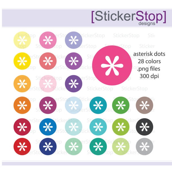 Asterisk Dots Clipart 28 colors, PNG Digital Clipart - Instant download - icons asterisk printable round asterisk