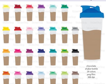 Chocolate Shaker Bottle - Protein Shake - Smoothie Bottle Icon Digital Clipart in Rainbow Colors - Instant download PNG files