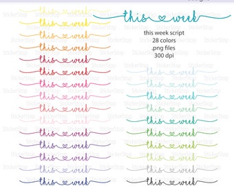 This Week Script Icon Digital Clipart in Rainbow Colors - Instant download PNG files