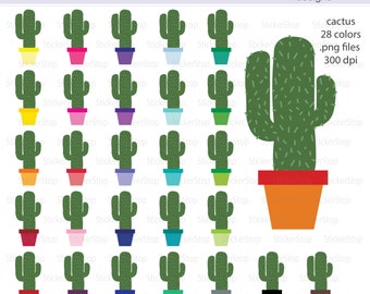 Cactus Icon Digital Clipart in Rainbow Colors - Instant download PNG files