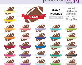 Football Game and Practice Reminder Clipart 28 colors, PNG Digital Clipart - Instant download - sports, soccer ball, football, practice