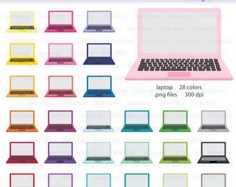 Ordinateur portable icône numérique Clipart aux couleurs de l'arc-en-ciel - Fichiers PNG à téléchargement immédiat