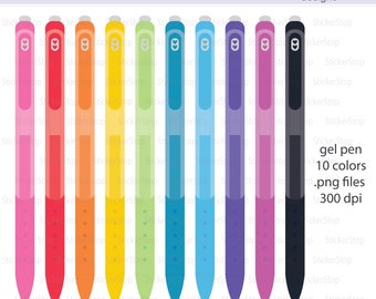 Gel Pen Icon Digital Clipart in Rainbow Colors - Instant download PNG files - InkJoy pens