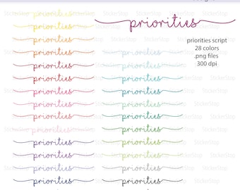 Priorities Script Icon Digital Clipart in Rainbow Colors - Instant download PNG files