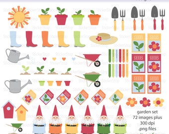 Gardening Garden Digital Clipart Set - Descarga instantánea de archivos PNG