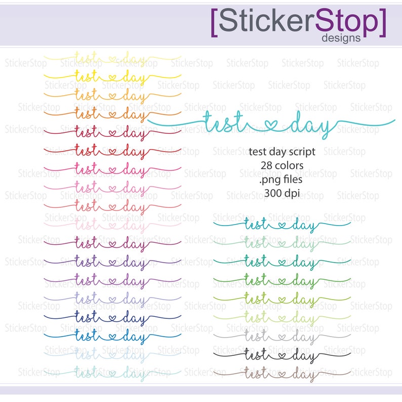 Test Day Script Icon Digital Clipart in Rainbow Colors Instant download PNG files image 1