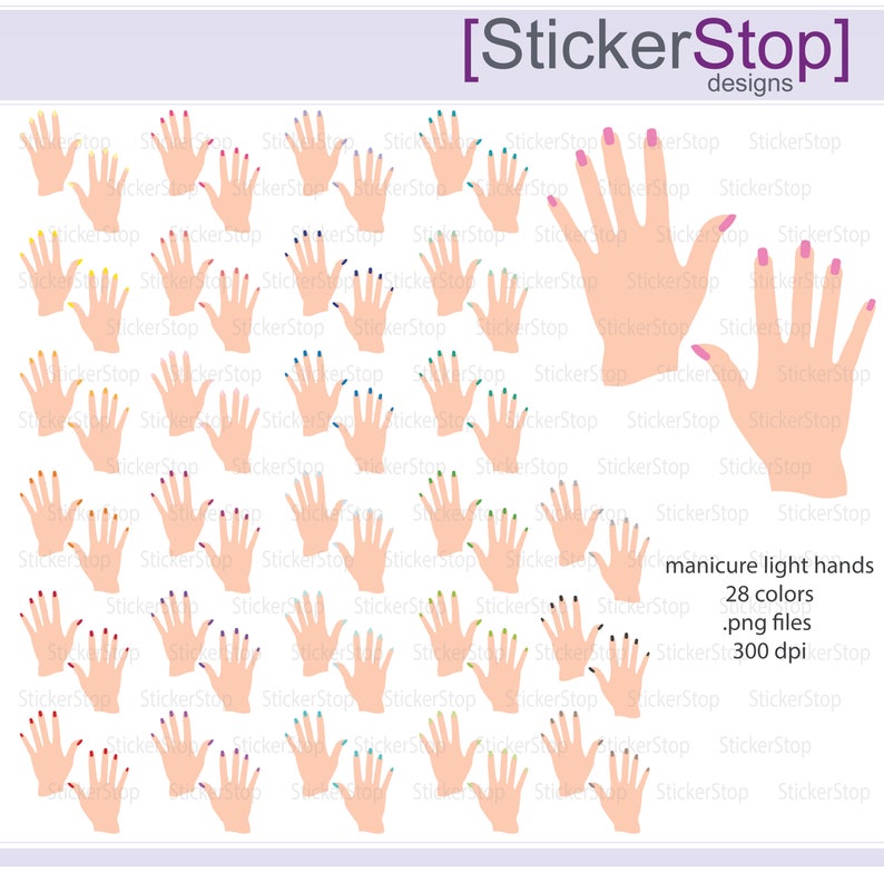 Manicure Light Hands Icon Clipart in Rainbow Colors Instant download PNG files image 1