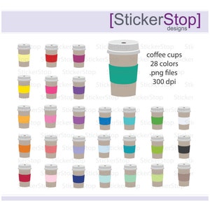 Coffee Cup Clipart 28 colors, PNG Digital Clipart - Instant download - icons beverages iced coffee tea sleeve