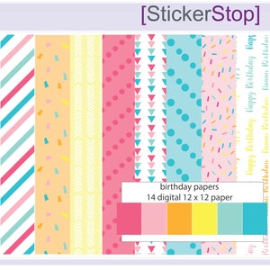 Happy Birthday Party Digital Paper Set - Instant download PNG files - 12 x 12 paper