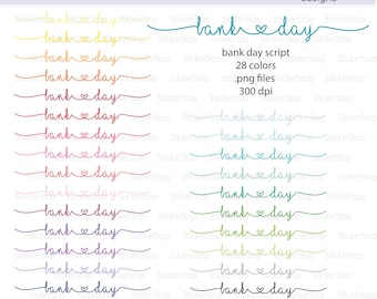 Bank Day Script Icon Digital Clipart in Rainbow Colors - Instant download PNG files