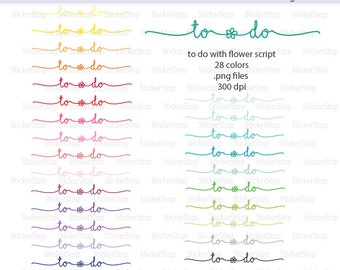 To Do Script with Flower Icon Digital Clipart in Rainbow Colors - Instant download PNG files