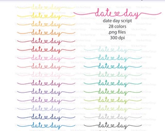 Day Date Script Icon Digital Clipart in Rainbow Colors - Instant download PNG files