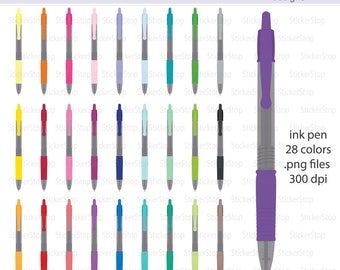 Ink Pen Icon Digital Clipart in Rainbow Colors - Instant download PNG files