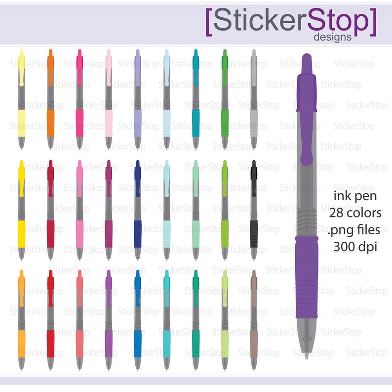 Ink Pen Icon Digital Clipart in Rainbow Colors Instant download PNG files image 1