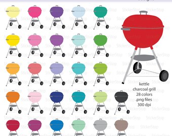 Charcoal Grill Icon Digital Clipart in Rainbow Colors - Instant download PNG files - Kettle Grill