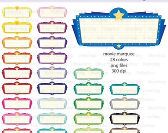 Movie Marquee Icon Digital Clipart in Rainbow Colors - Instant download PNG files