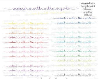 Weekend With The Girls Script Icon Digital Clipart in Rainbow Colors - Instant download PNG files