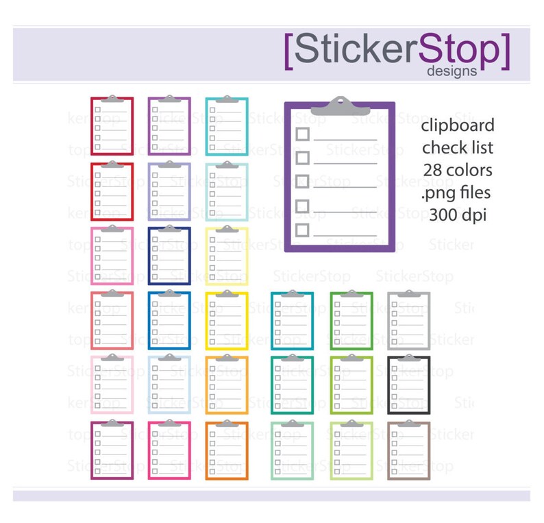 Checklist Clipboard Rainbow Clipart 28 Colors, PNG Digital Clipart - Instant Download ...